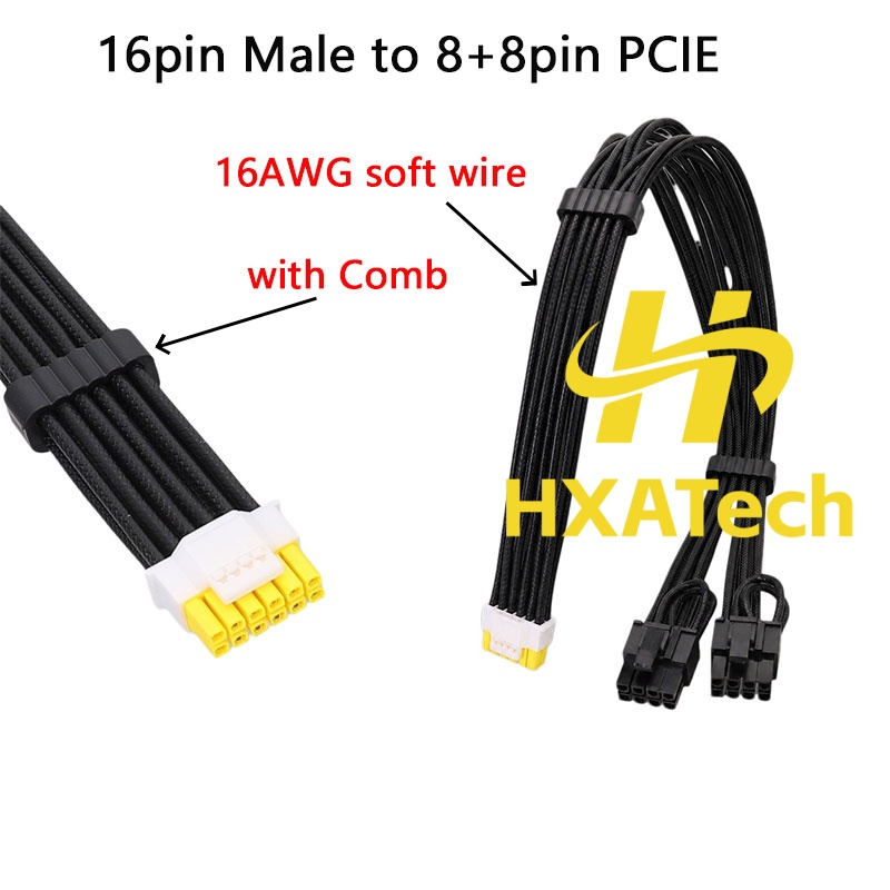 HXATech-カラフルな 12VHPWR からデュアル 8 - Dual 8Pin To 16Pin 12Vhpwr Cable のレビューと価格